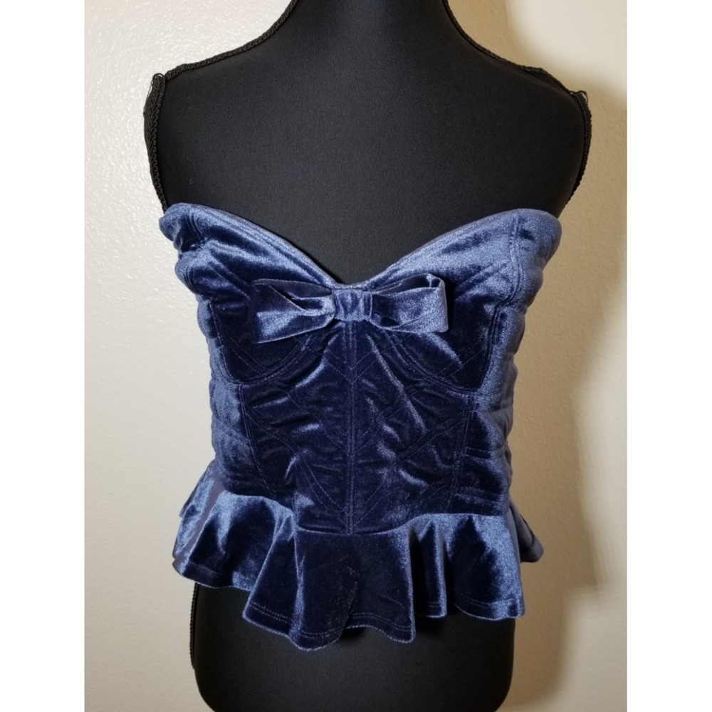 Venus Womens L Blue Velour Bustier Corset Top Fairy Romantic Renaissance NWOT